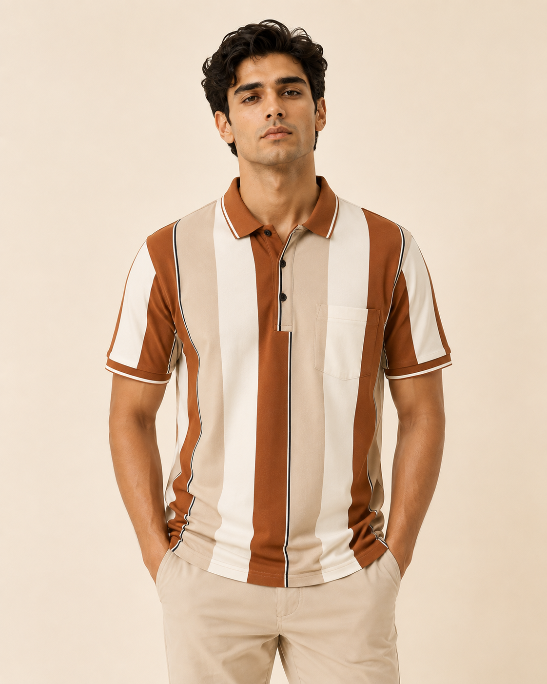 Cocoa Wide Stripe Polo