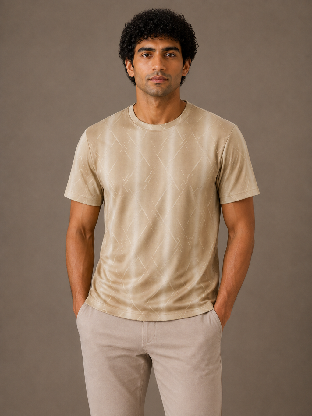 Beige Diamond Weave Tee