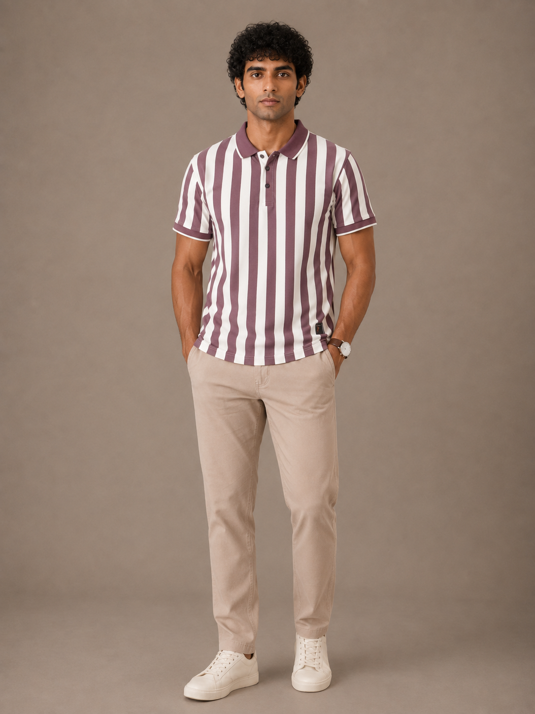 Mauve Bold Stripe Rib Polo