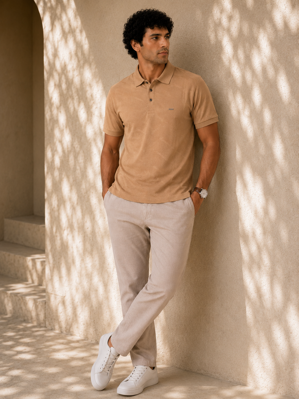 Camel Diagonal Jacquard Polo