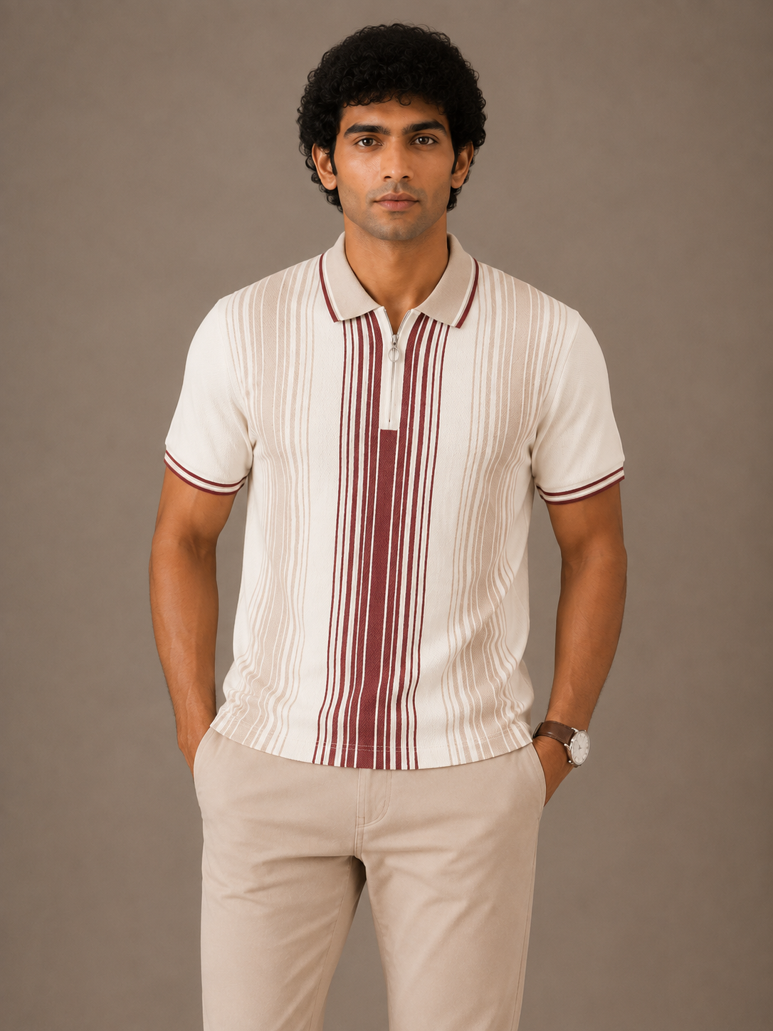 Terracotta Half-Zip Stripe Polo