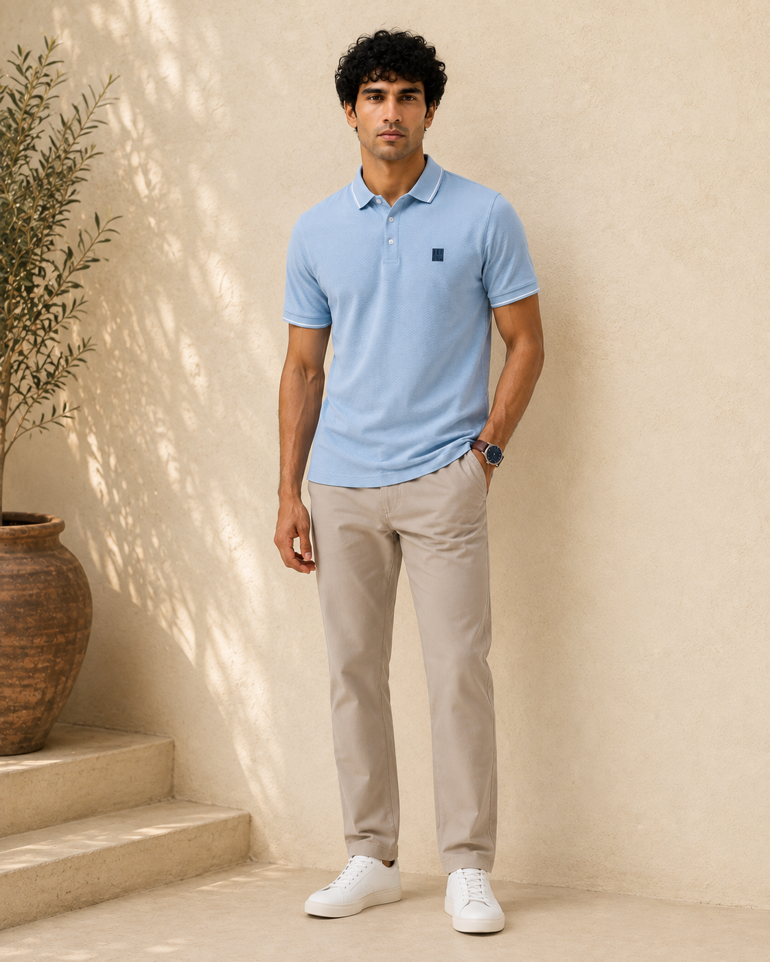 Sky Waffle Texture Polo