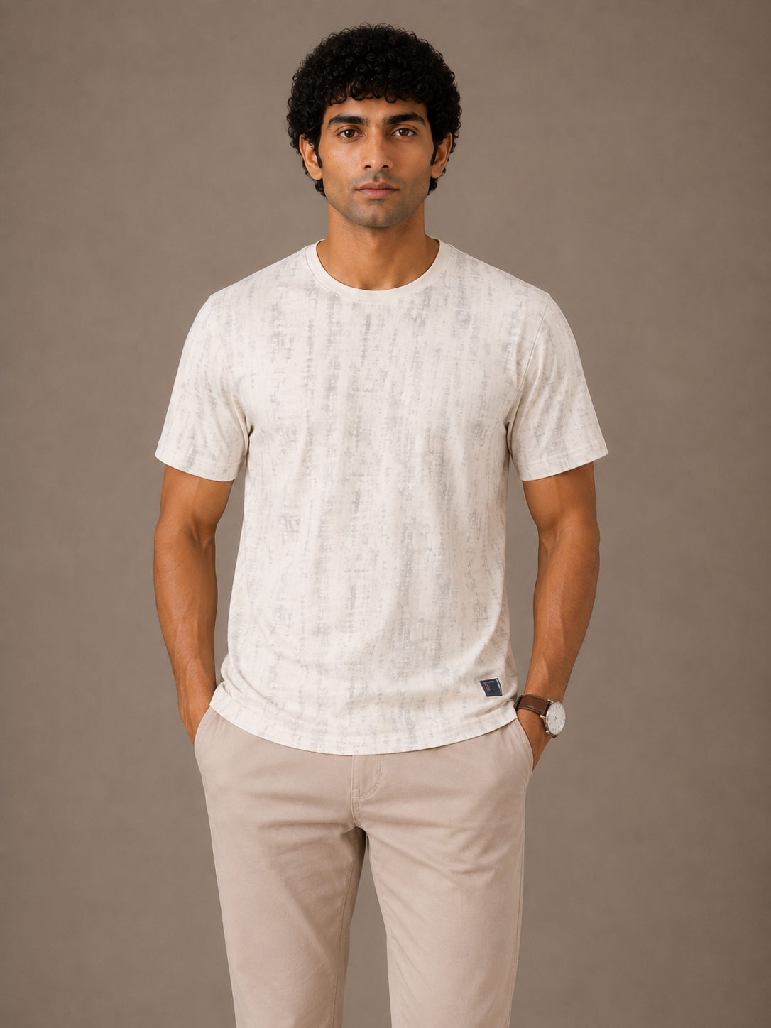 Ecru Abstract Wash Tee