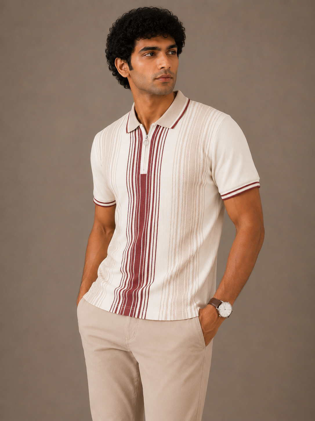Terracotta Half-Zip Stripe Polo