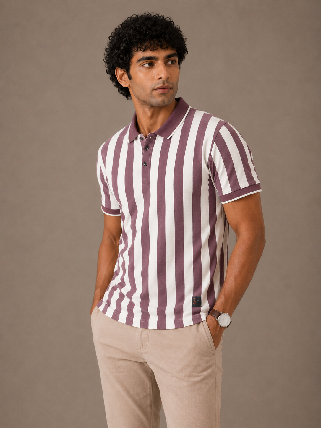 Mauve Bold Stripe Rib Polo