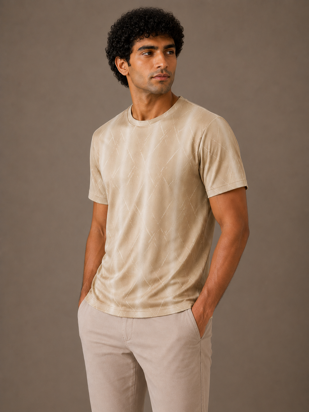 Beige Diamond Weave Tee