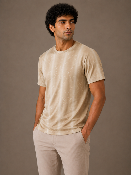 Beige Diamond Weave Tee