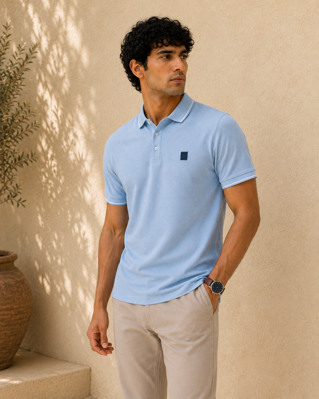 Sky Waffle Texture Polo