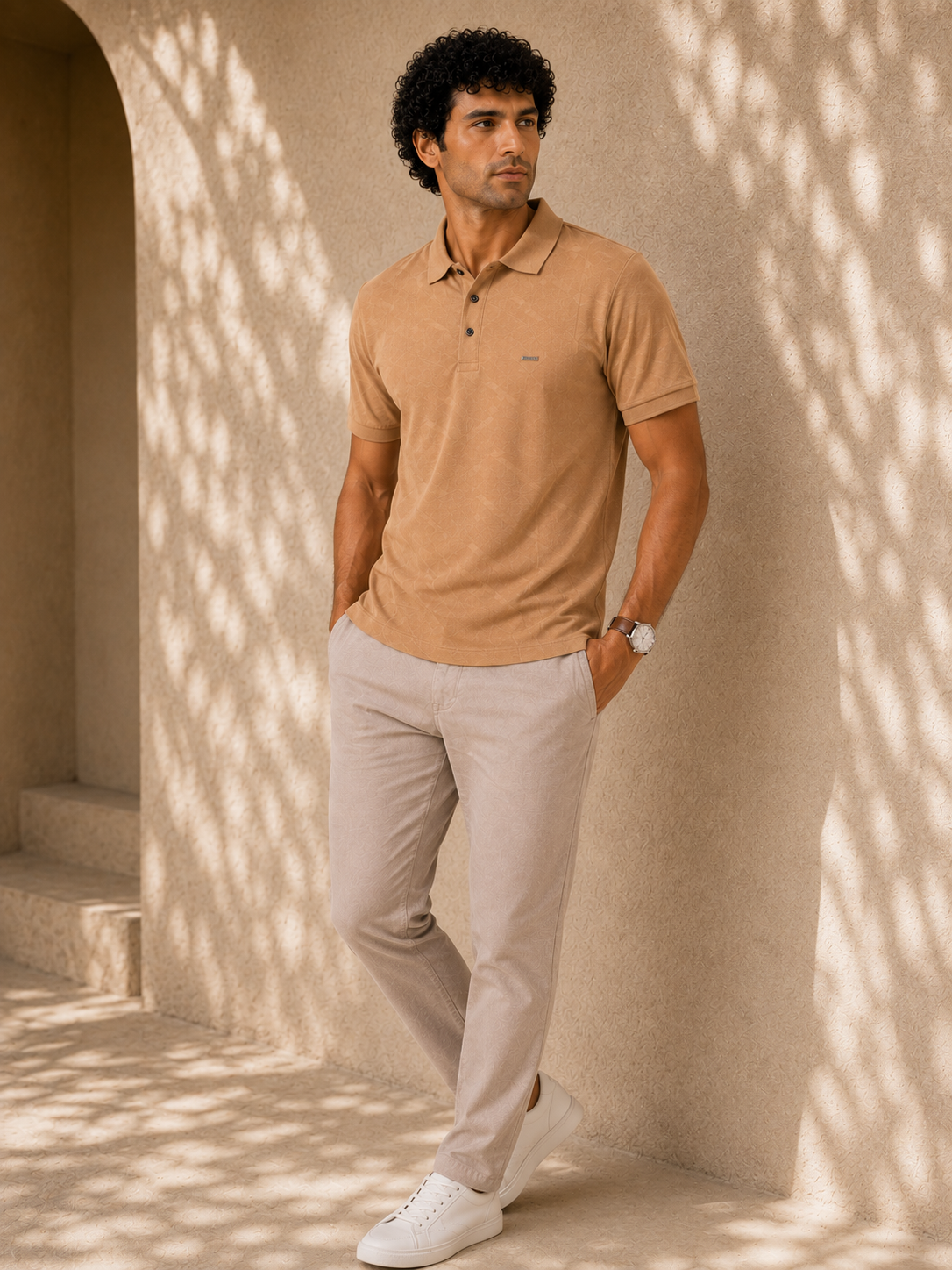 Camel Diagonal Jacquard Polo