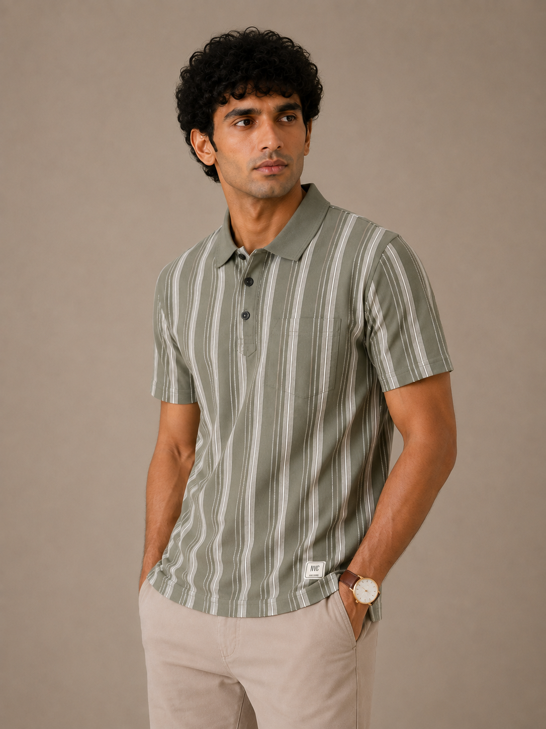 Olive Field Stripe Polo