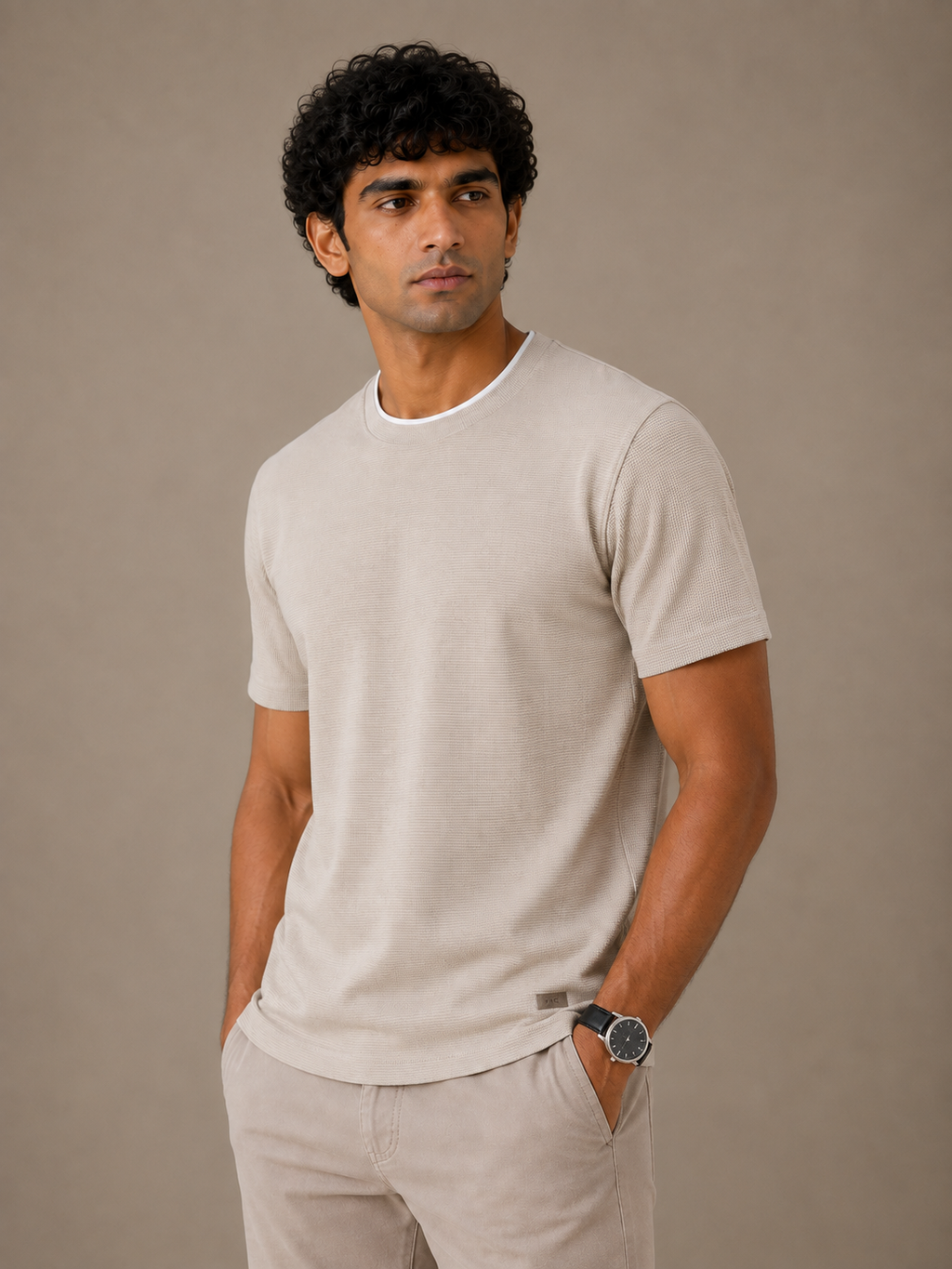 Beige Essential Rib Tee