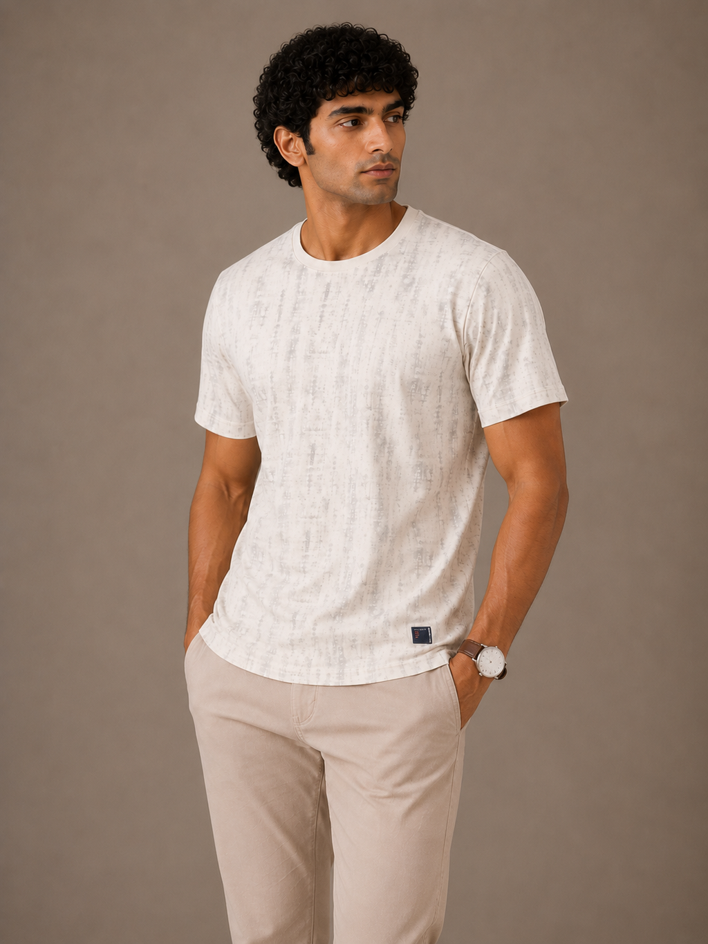 Ecru Abstract Wash Tee