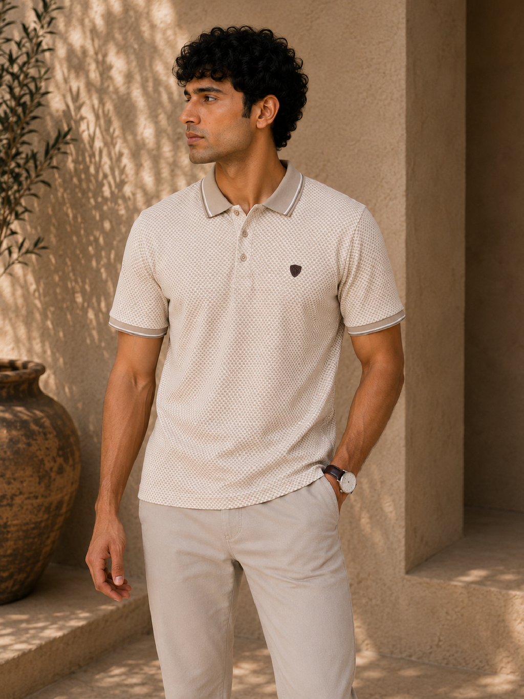 Ecru Dobby Weave Polo