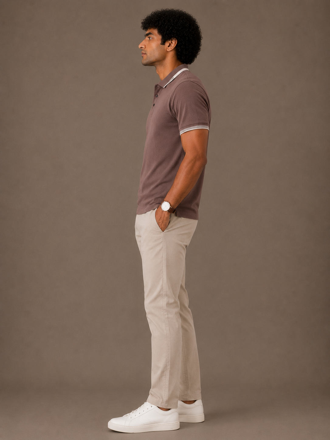 Taupe Contrast Collar Polo