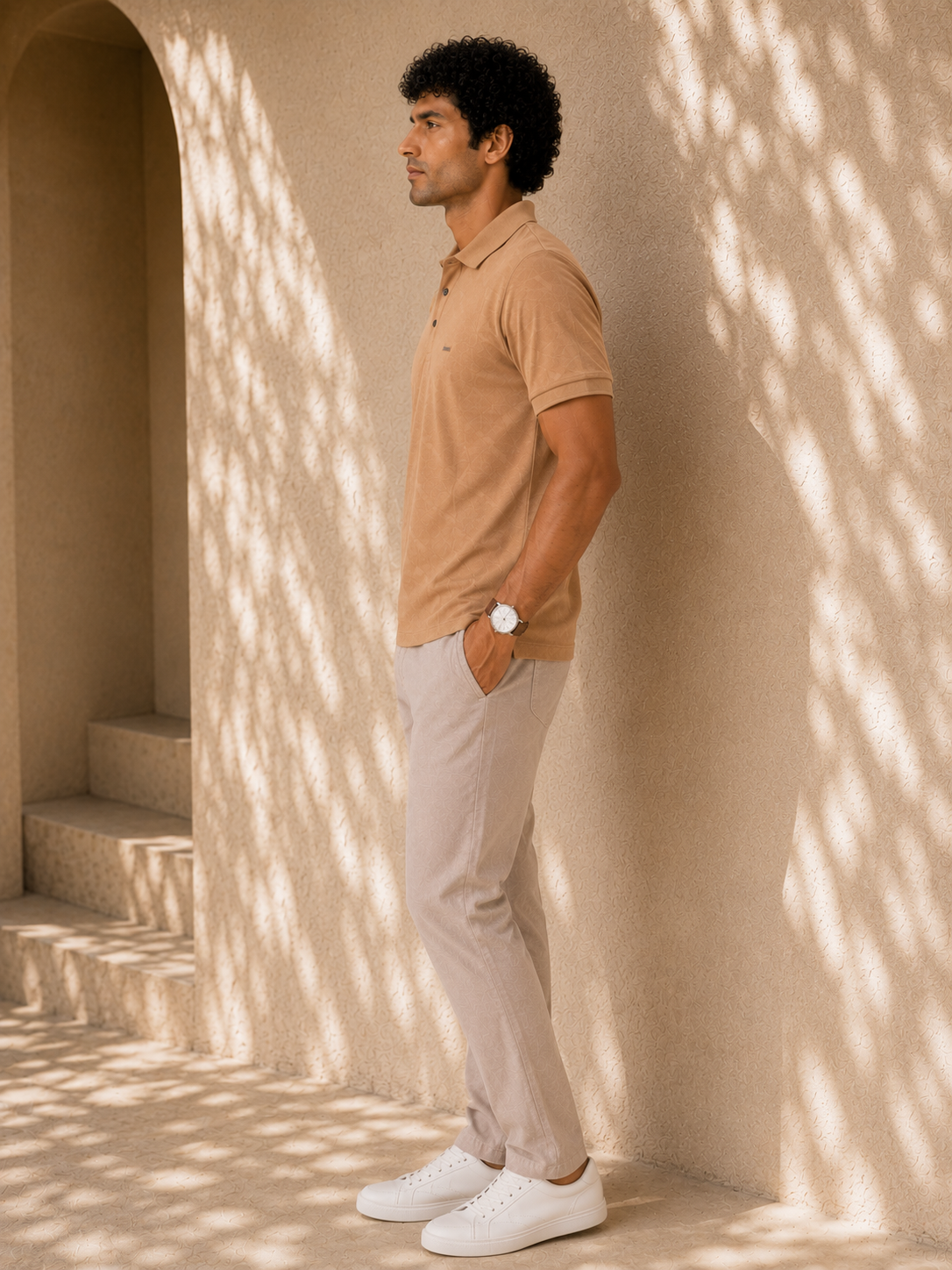 Camel Diagonal Jacquard Polo