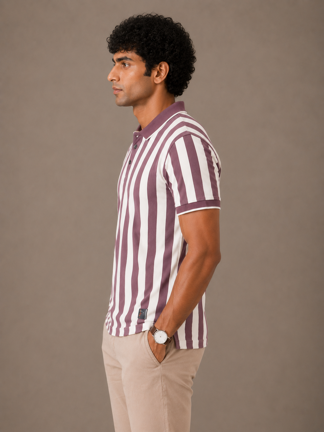 Mauve Bold Stripe Rib Polo