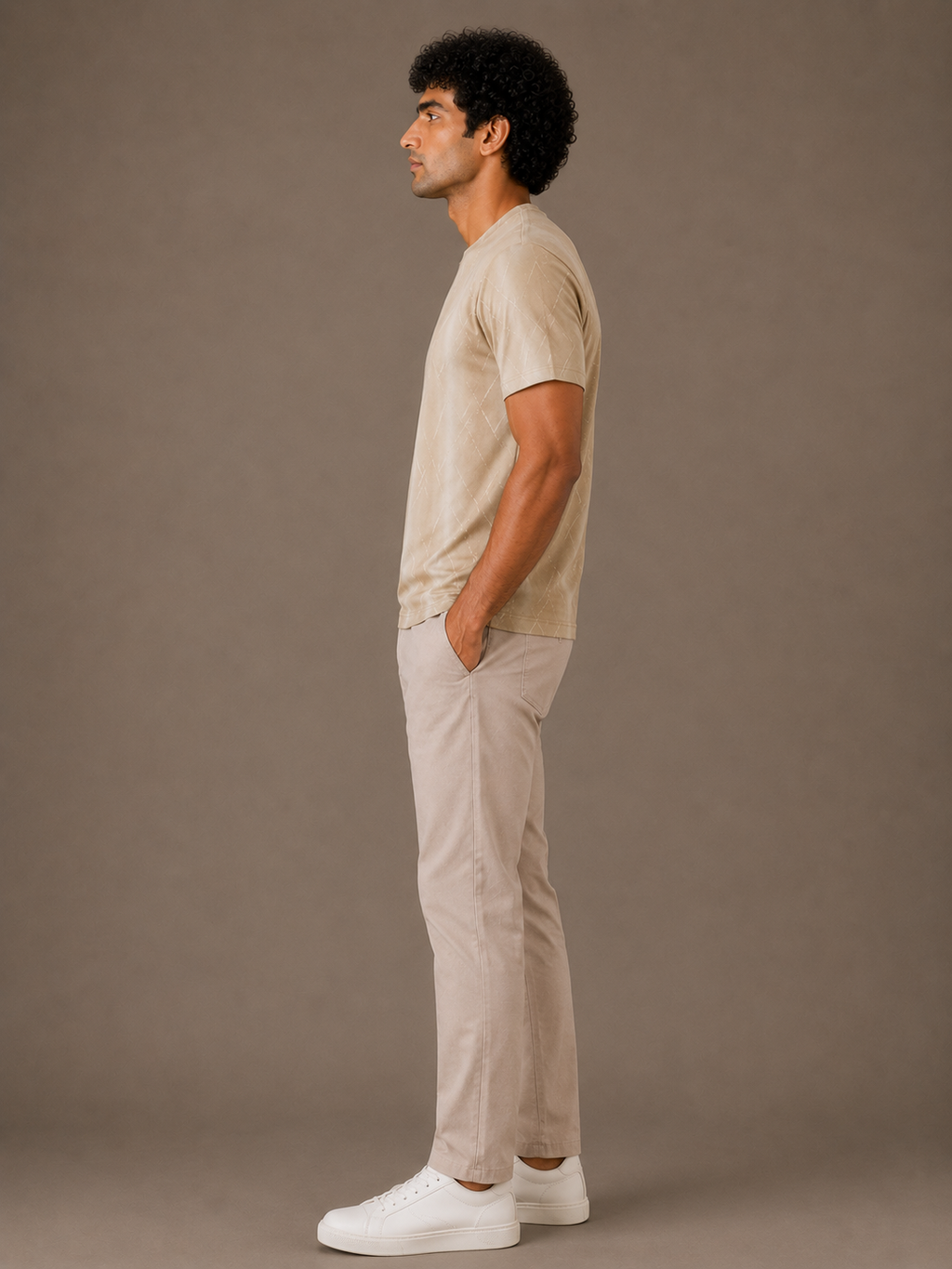 Beige Diamond Weave Tee