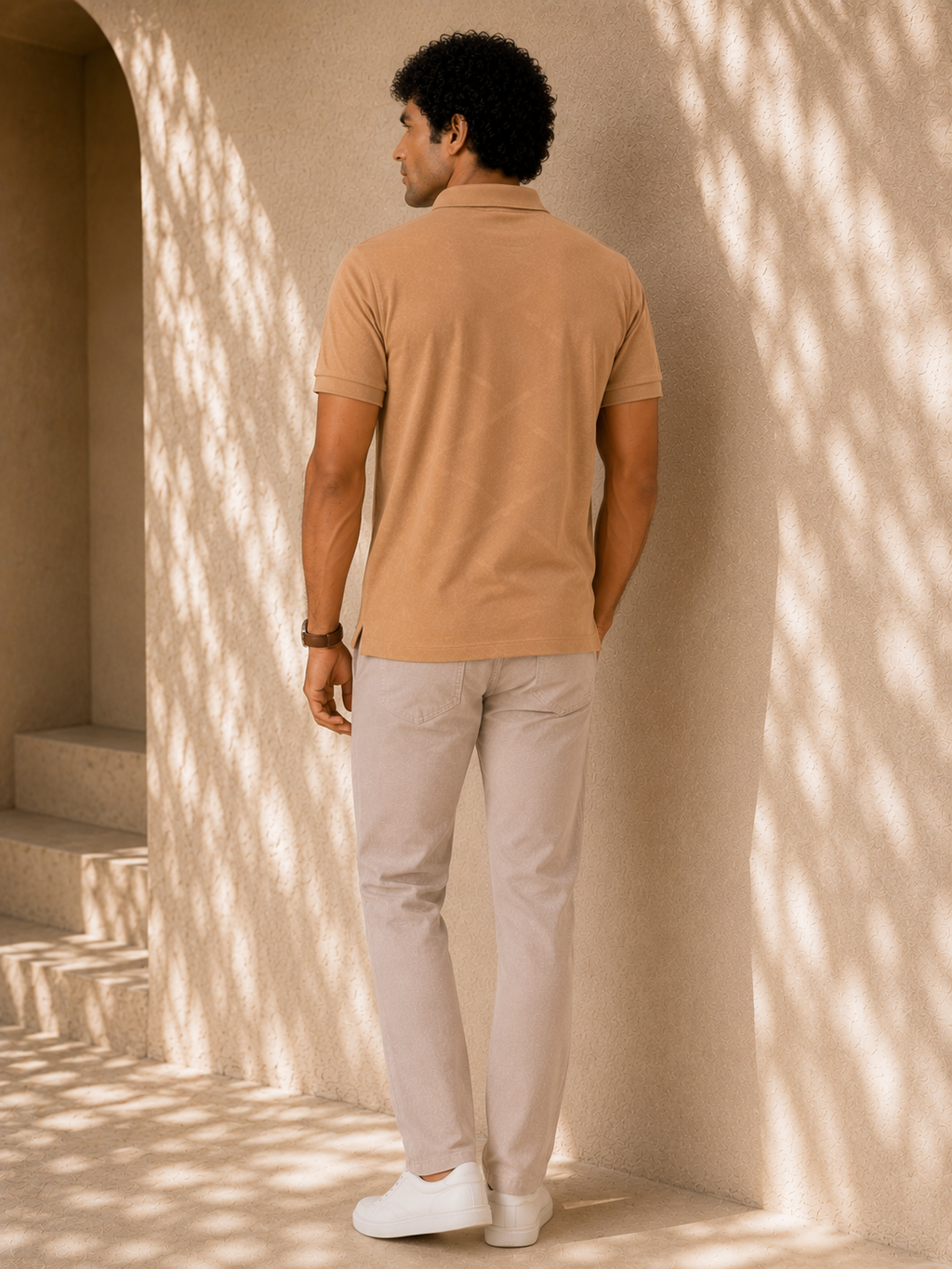 Camel Diagonal Jacquard Polo
