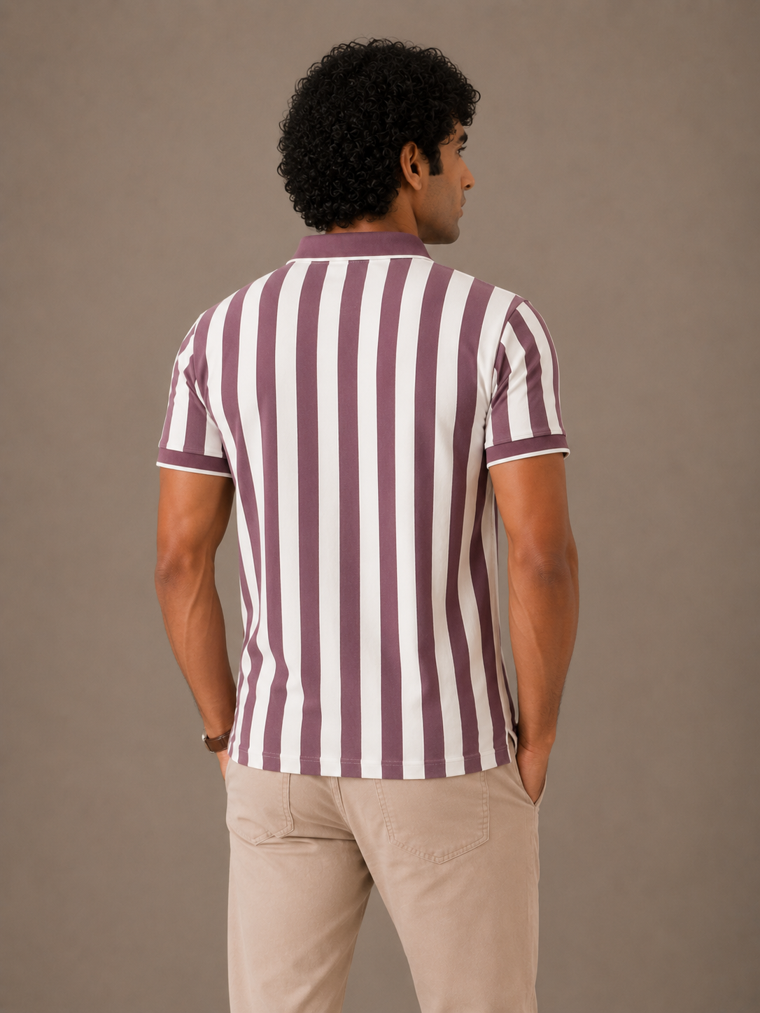 Mauve Bold Stripe Rib Polo