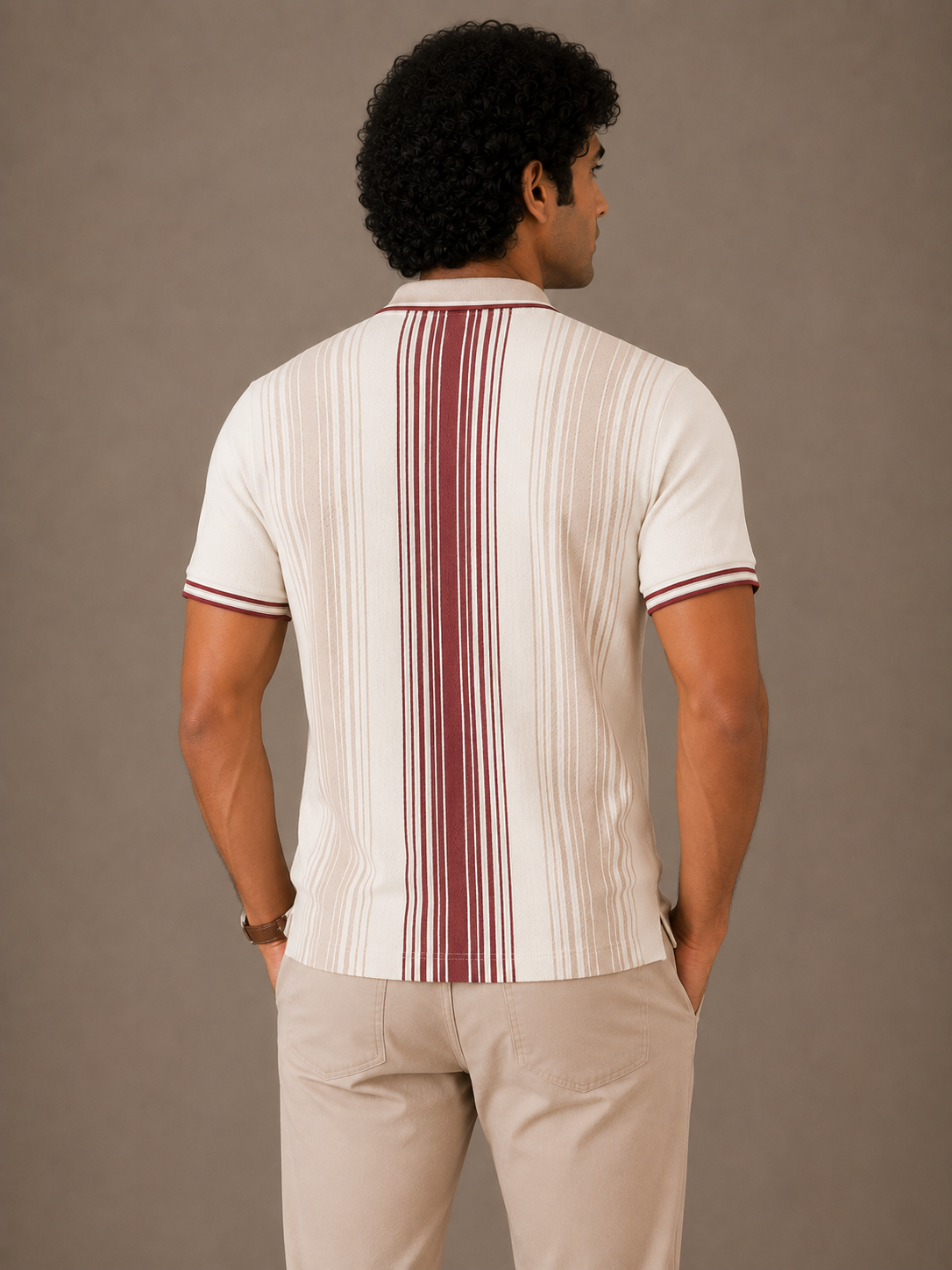 Terracotta Half-Zip Stripe Polo