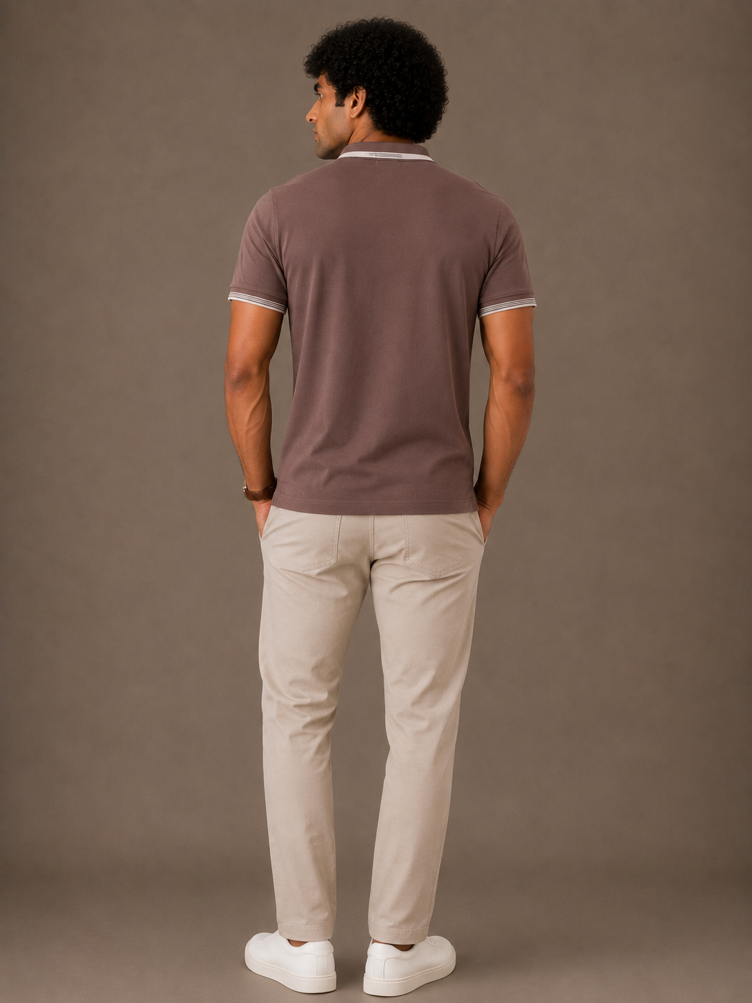 Taupe Contrast Collar Polo
