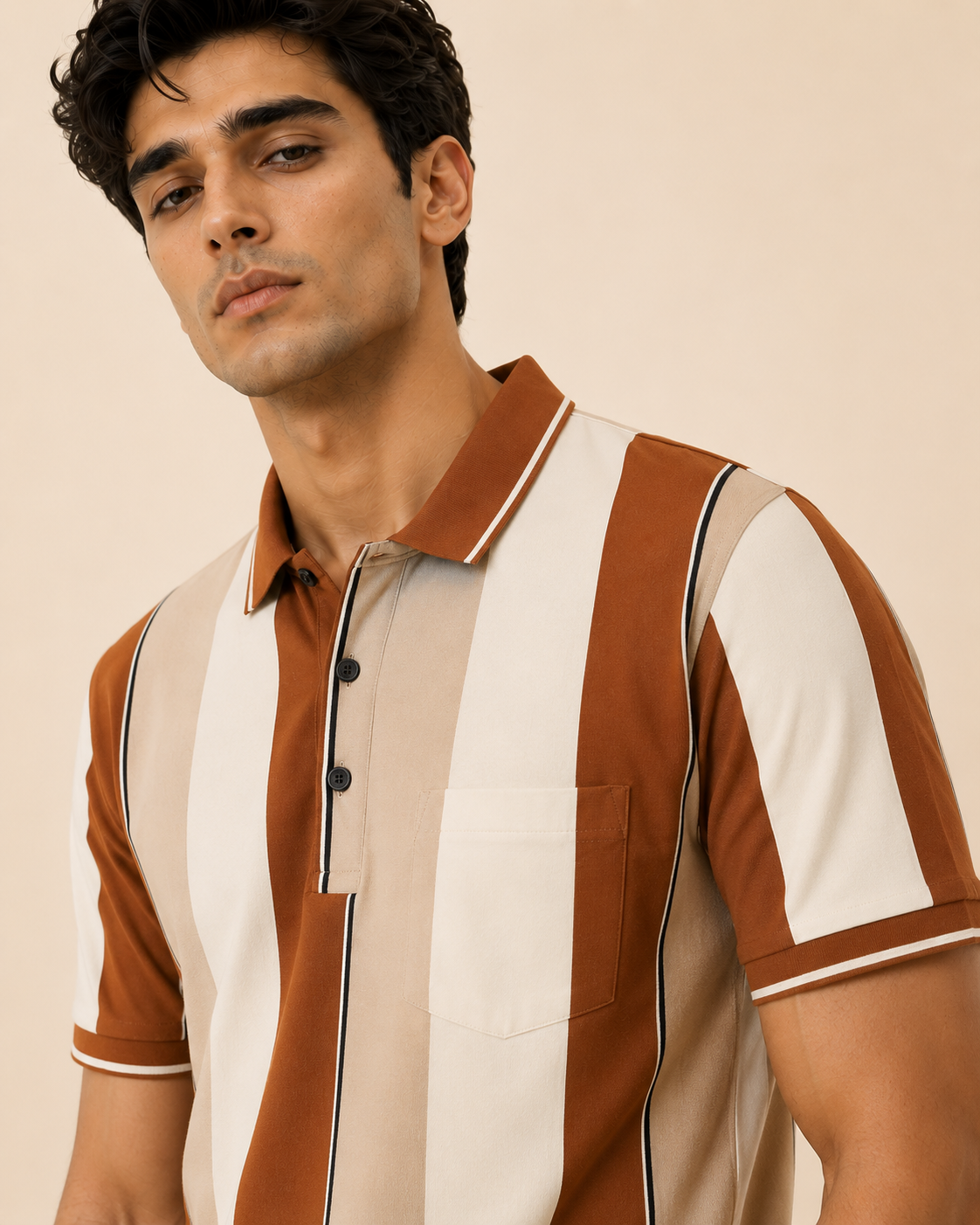 Cocoa Wide Stripe Polo