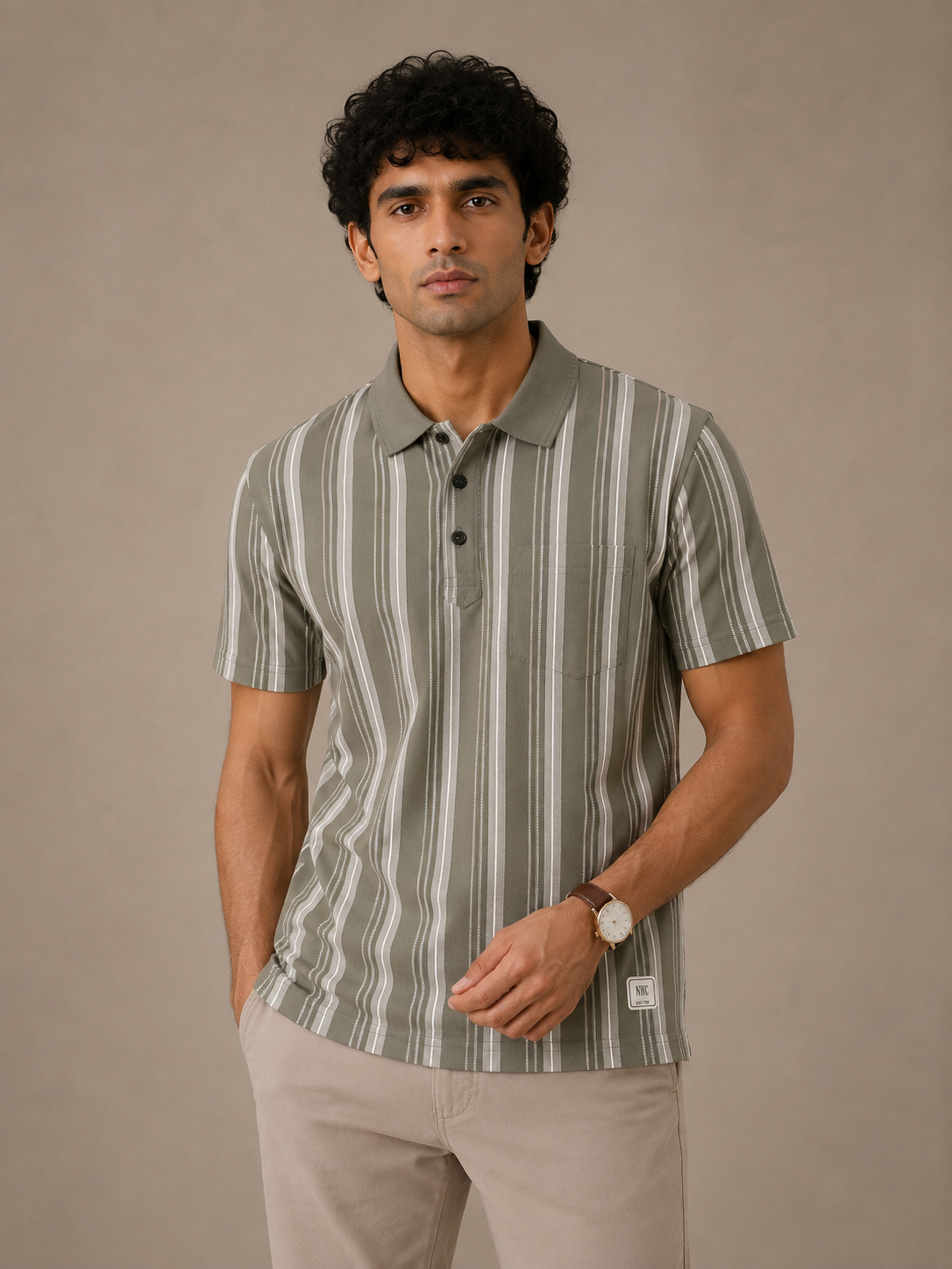 Olive Field Stripe Polo