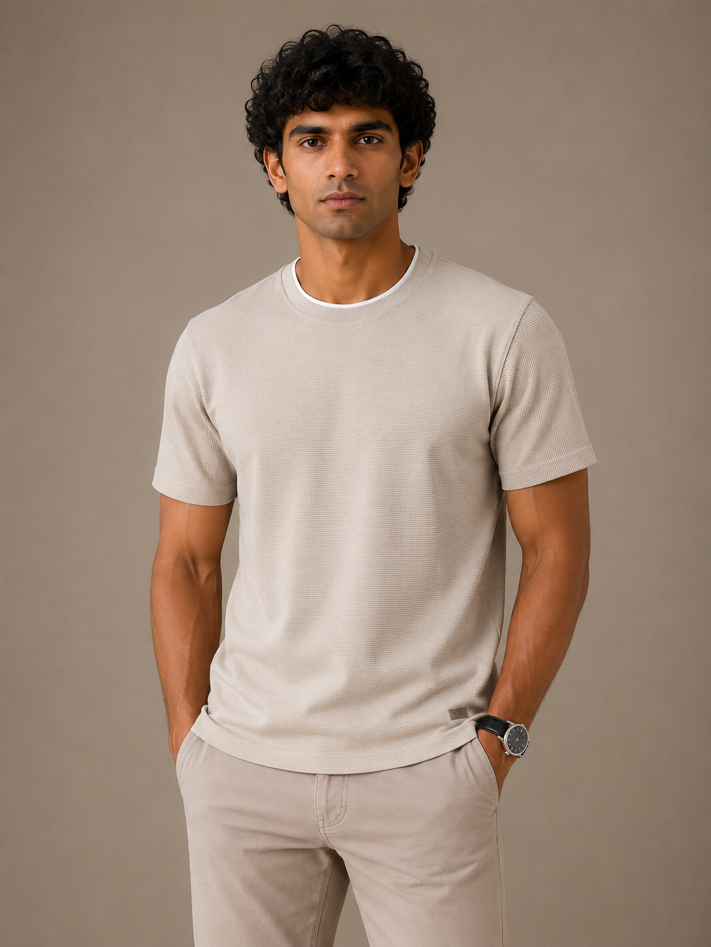 Beige Essential Rib Tee