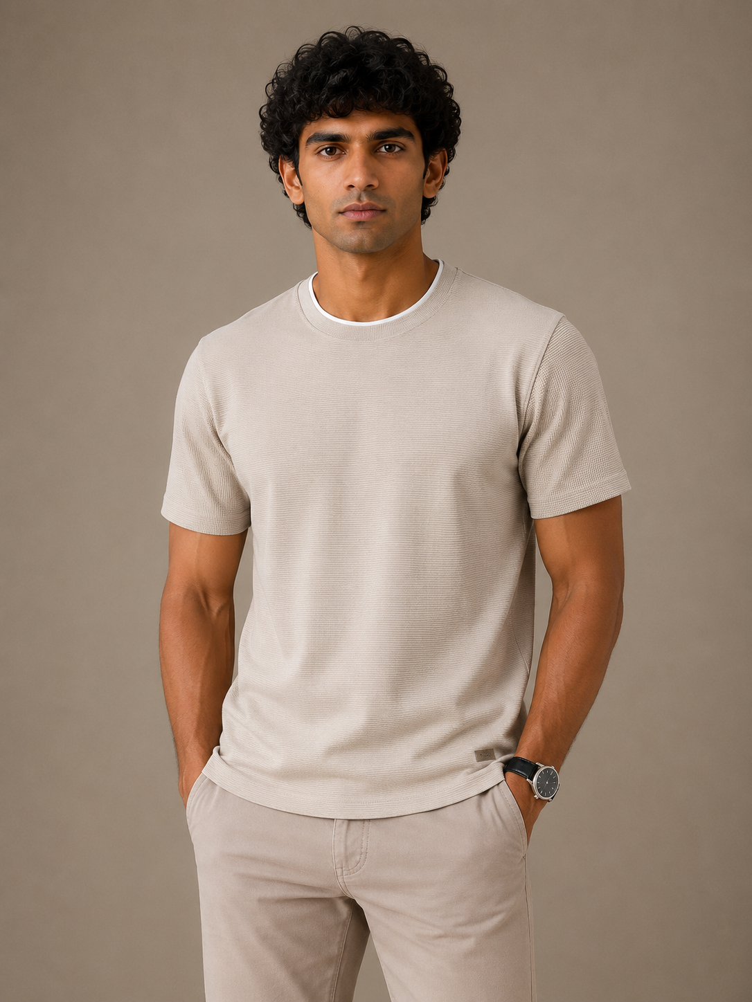 Beige Essential Rib Tee