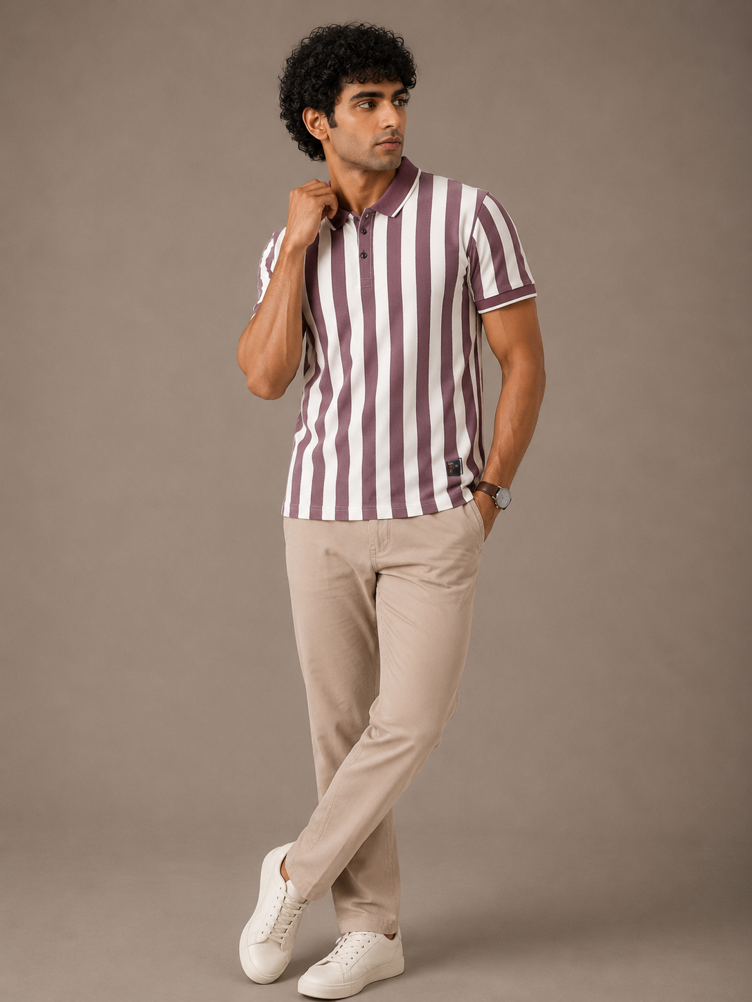 Mauve Bold Stripe Rib Polo