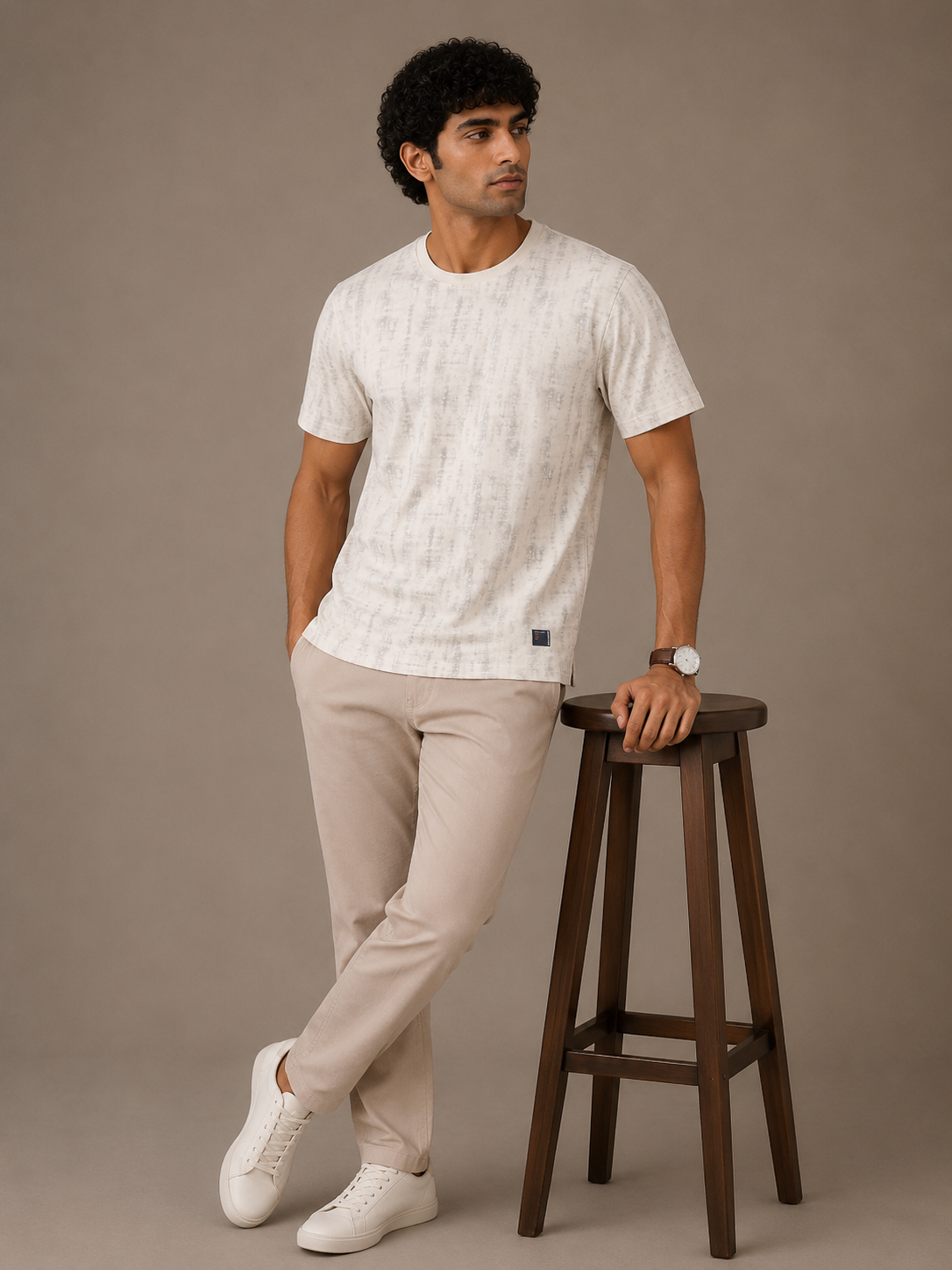Ecru Abstract Wash Tee