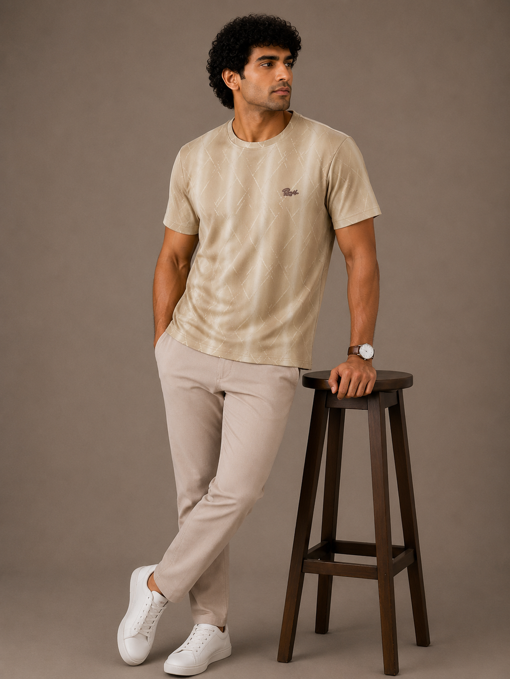 Beige Diamond Weave Tee