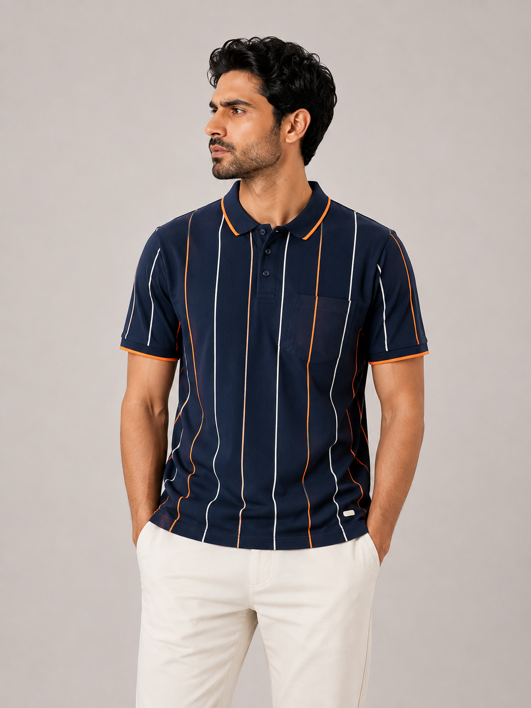 Navy Signal Pinstripe Polo